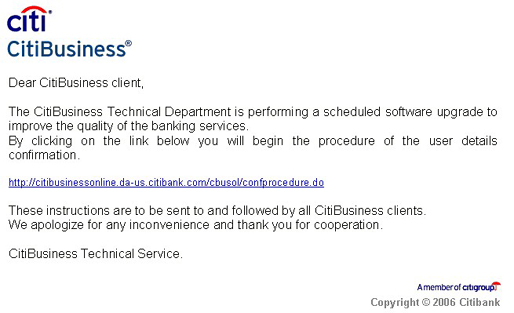 Citibank Phishing Email
