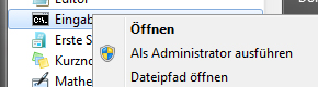 Eingabeaufforderung als Administrator �ffnen