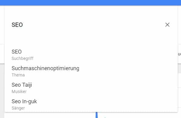 Google Trends Vorschläge zum Begriff SEO