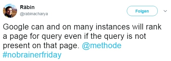 Twitter: Google Ranking ist ohne Suchbegriff auf der Zielseite möglich