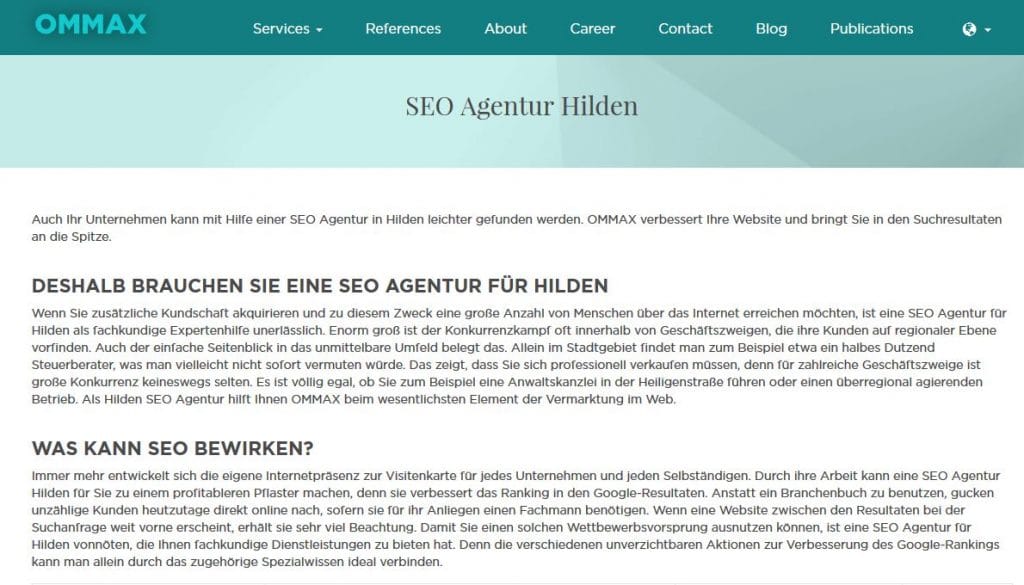 Screenshot der Website der Agentur Ommax aus München